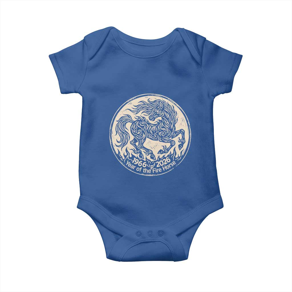 Year of the Fire Horse 1966 2026 Graphic Baby Onesie - 60 Years Chinese Zodiac Horse Vintage Style TS02 Royal Blue Print Your Wear