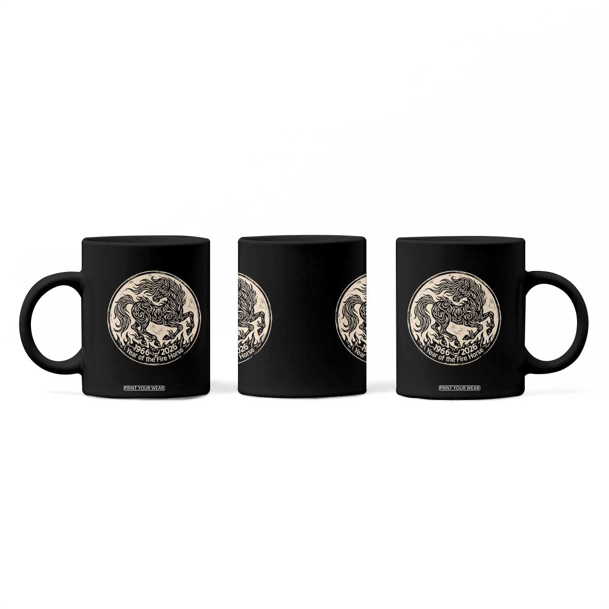 Year of the Fire Horse 1966 2026 Graphic Coffee Mug 60 Years Chinese Zodiac Horse Vintage Style TS02 Print Your Wear