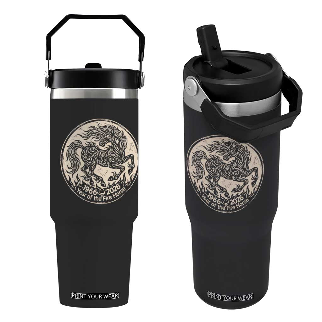 Year of the Fire Horse 1966 2026 Graphic Flip Straw Tumbler 60 Years Chinese Zodiac Horse Vintage Style TS02 One Size: 30 oz Black Print Your Wear