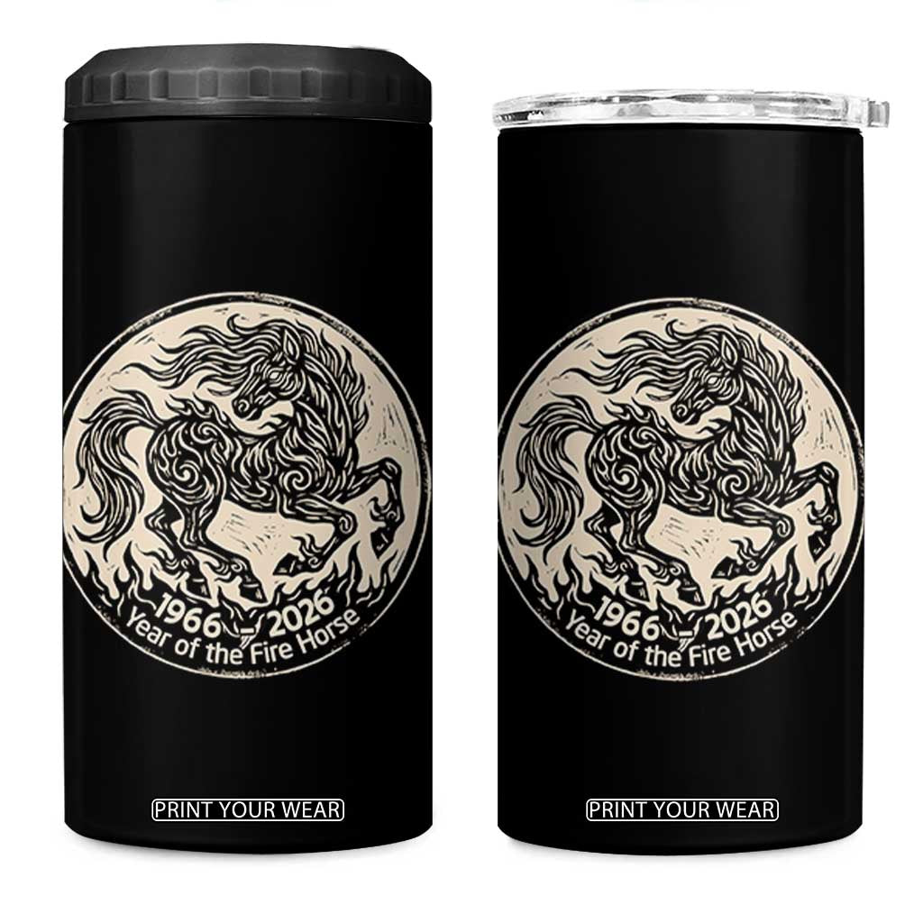 Year of the Fire Horse 1966 2026 Graphic 4 in 1 Can Cooler Tumbler 60 Years Chinese Zodiac Horse Vintage Style TS02 One Size: 16 oz Black Print Your Wear