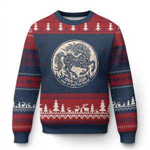Year of the Fire Horse 1966 2026 Graphic Ugly Christmas Sweater 60 Years Chinese Zodiac Horse Vintage Style TS02 Navy Red Print Your Wear
