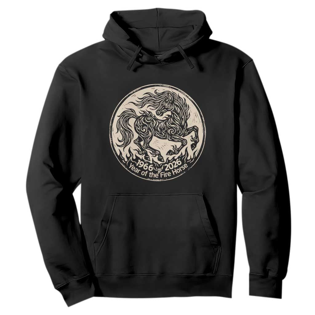 Year of the Fire Horse 1966 2026 Graphic Hoodie 60 Years Chinese Zodiac Horse Vintage Style TS02 Black Print Your Wear