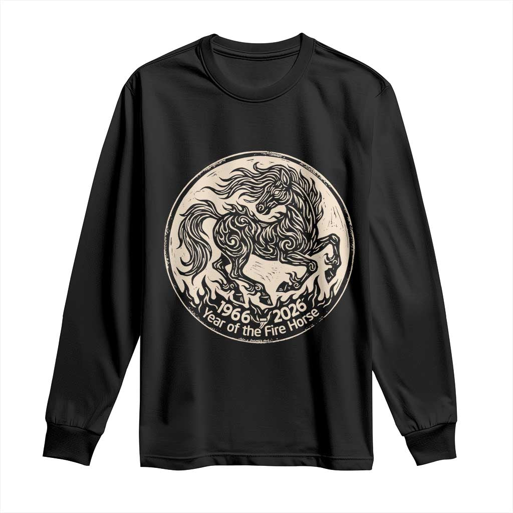 Year of the Fire Horse 1966 2026 Graphic Long Sleeve Shirt 60 Years Chinese Zodiac Horse Vintage Style TS02 Black Print Your Wear
