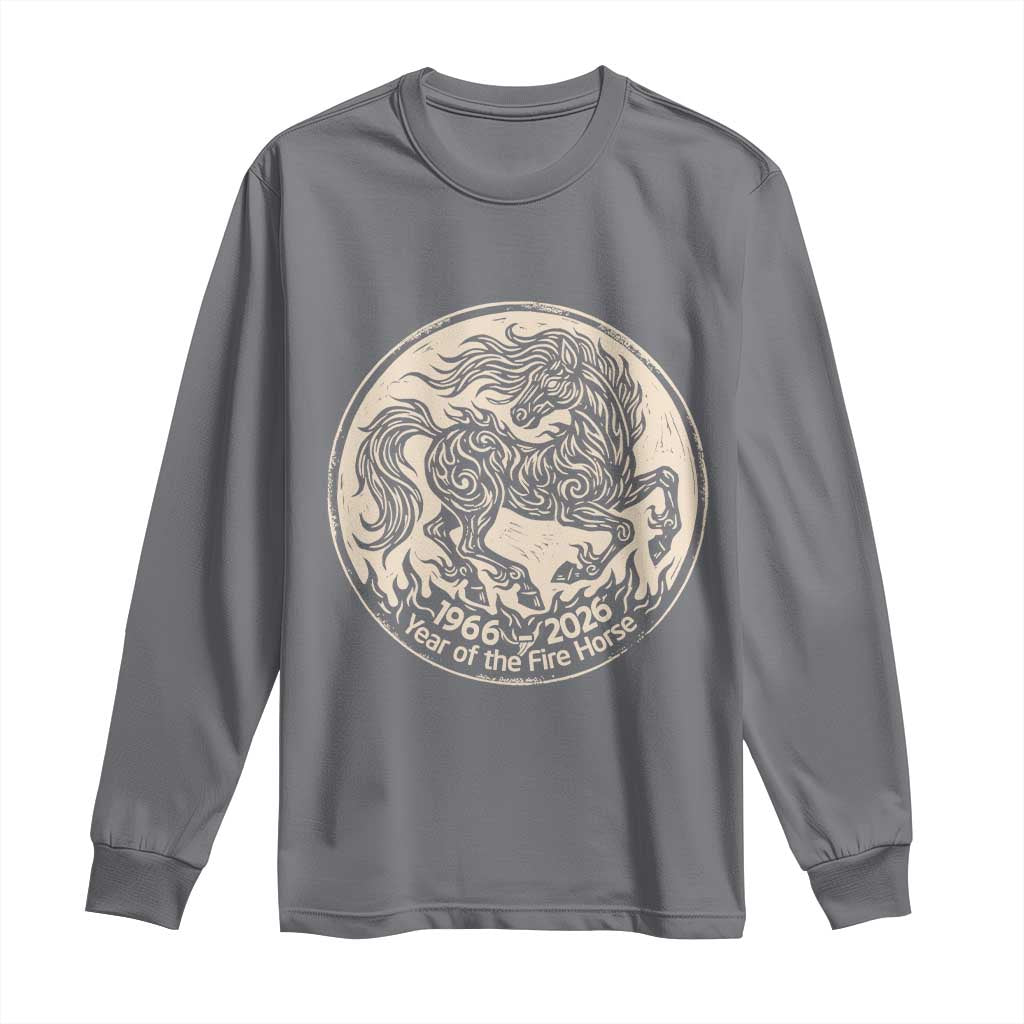 Year of the Fire Horse 1966 2026 Graphic Long Sleeve Shirt 60 Years Chinese Zodiac Horse Vintage Style TS02 Charcoal Print Your Wear