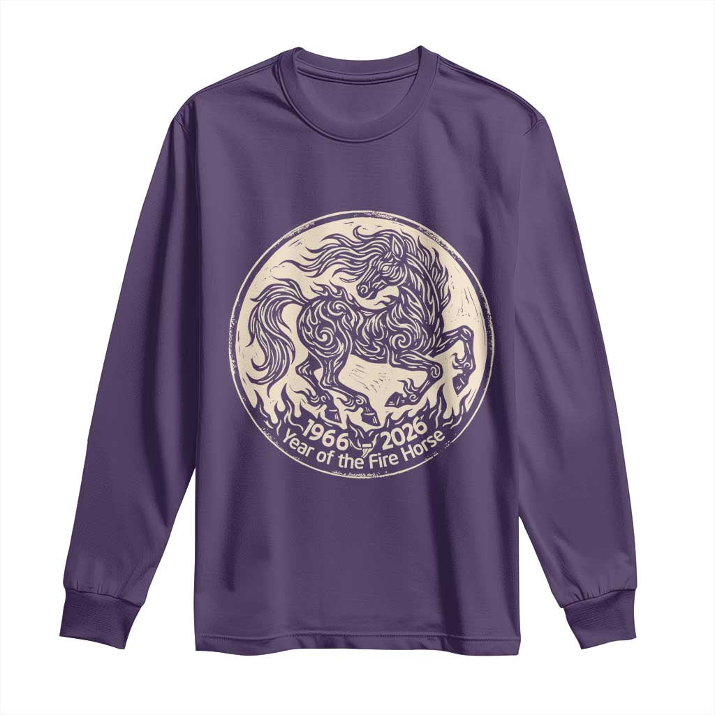 Year of the Fire Horse 1966 2026 Graphic Long Sleeve Shirt 60 Years Chinese Zodiac Horse Vintage Style TS02 Purple Print Your Wear