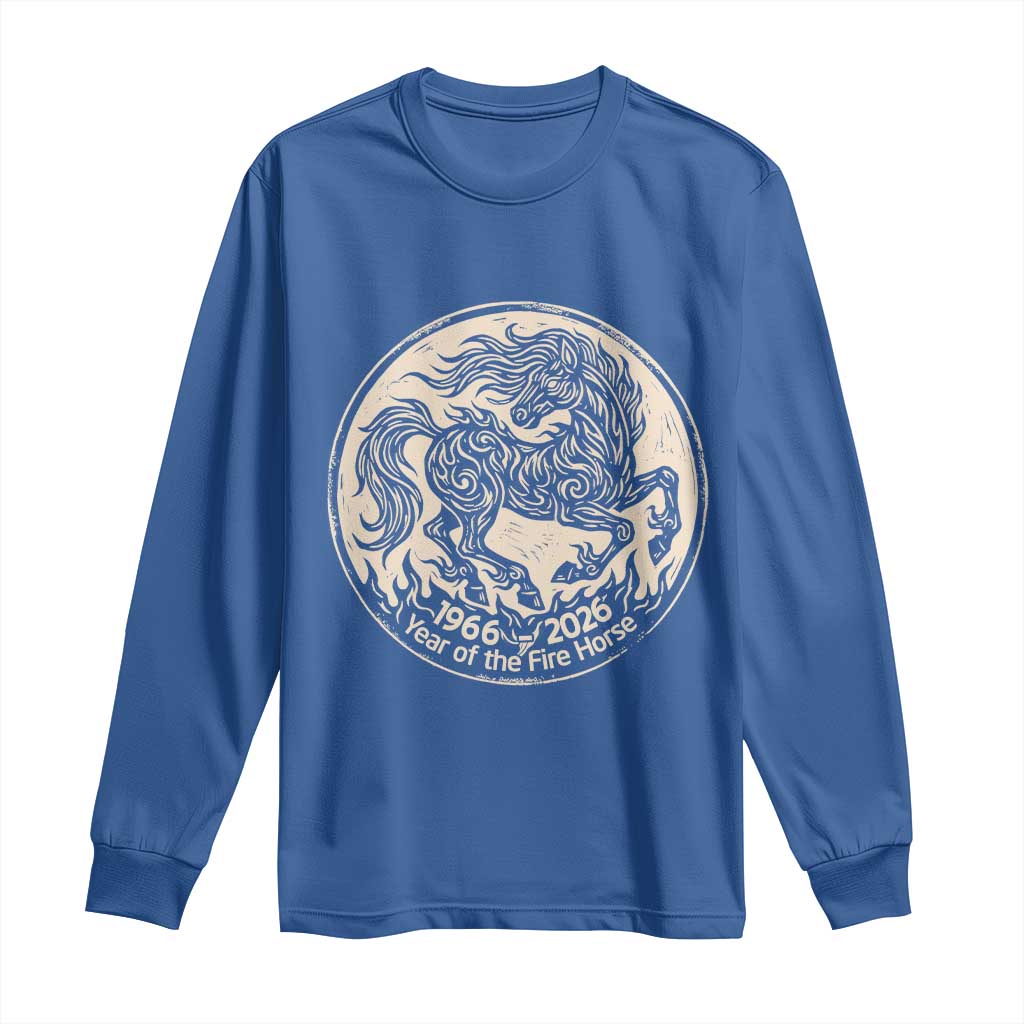 Year of the Fire Horse 1966 2026 Graphic Long Sleeve Shirt 60 Years Chinese Zodiac Horse Vintage Style TS02 Royal Blue Print Your Wear