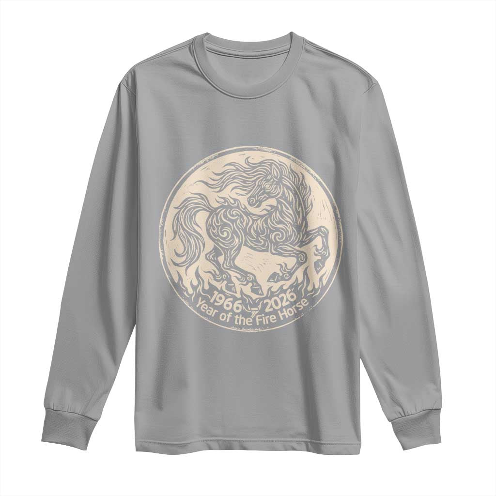 Year of the Fire Horse 1966 2026 Graphic Long Sleeve Shirt 60 Years Chinese Zodiac Horse Vintage Style TS02 Sport Gray Print Your Wear