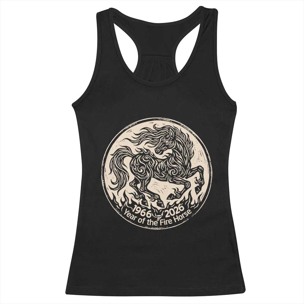 Year of the Fire Horse 1966 2026 Graphic Racerback Tank Top 60 Years Chinese Zodiac Horse Vintage Style TS02 Black Print Your Wear