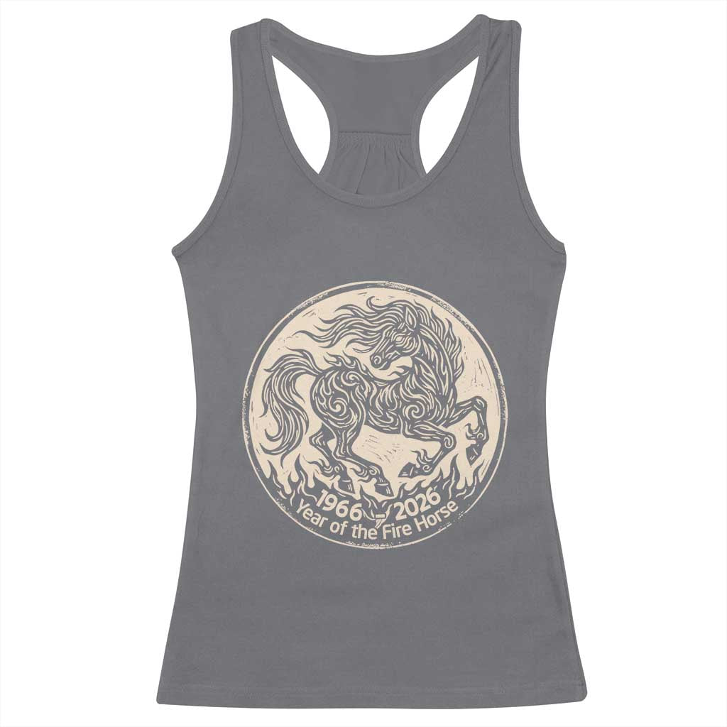 Year of the Fire Horse 1966 2026 Graphic Racerback Tank Top 60 Years Chinese Zodiac Horse Vintage Style TS02 Charcoal Print Your Wear