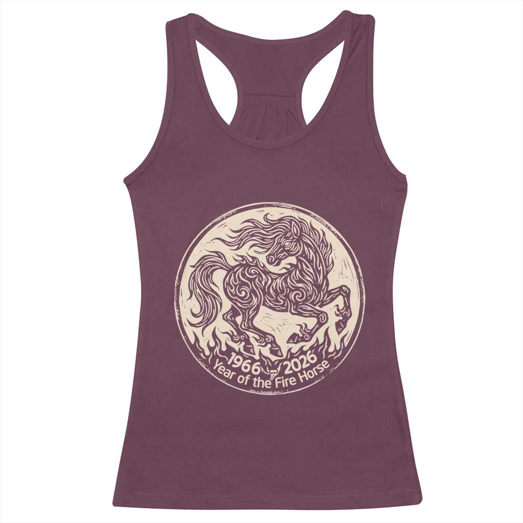 Year of the Fire Horse 1966 2026 Graphic Racerback Tank Top 60 Years Chinese Zodiac Horse Vintage Style TS02 Maroon Print Your Wear