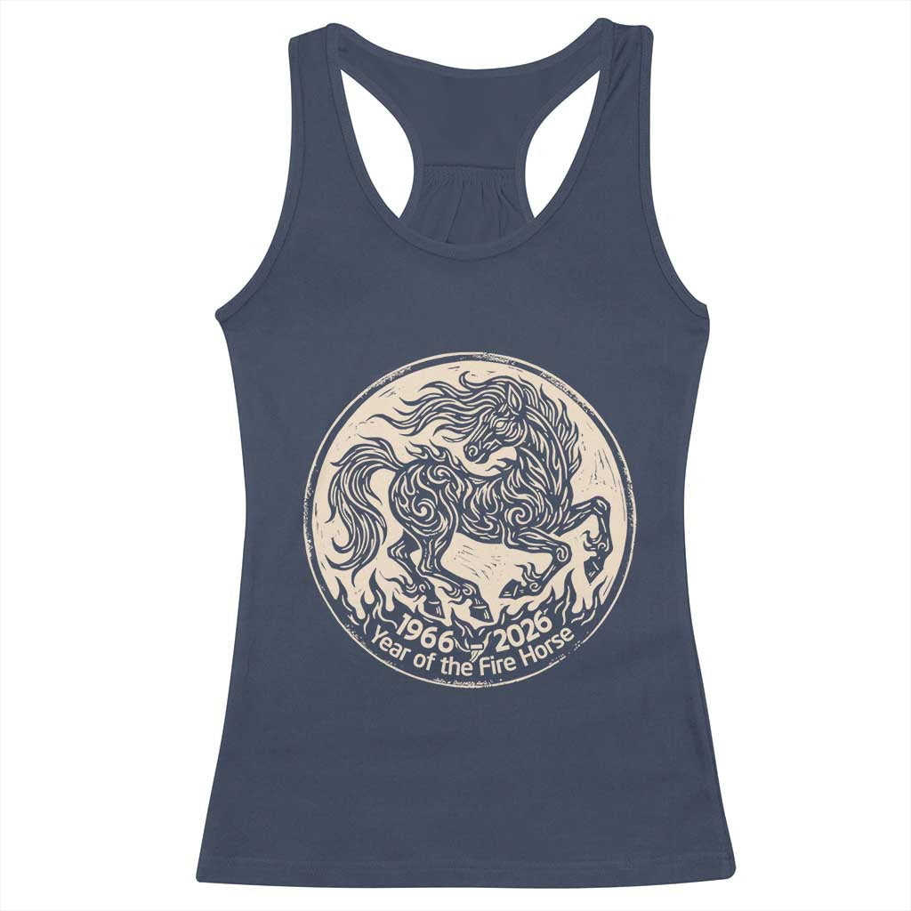 Year of the Fire Horse 1966 2026 Graphic Racerback Tank Top 60 Years Chinese Zodiac Horse Vintage Style TS02 Navy Print Your Wear
