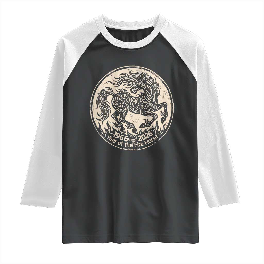 Year of the Fire Horse 1966 2026 Graphic Raglan Shirt 60 Years Chinese Zodiac Horse Vintage Style TS02 Black White Print Your Wear
