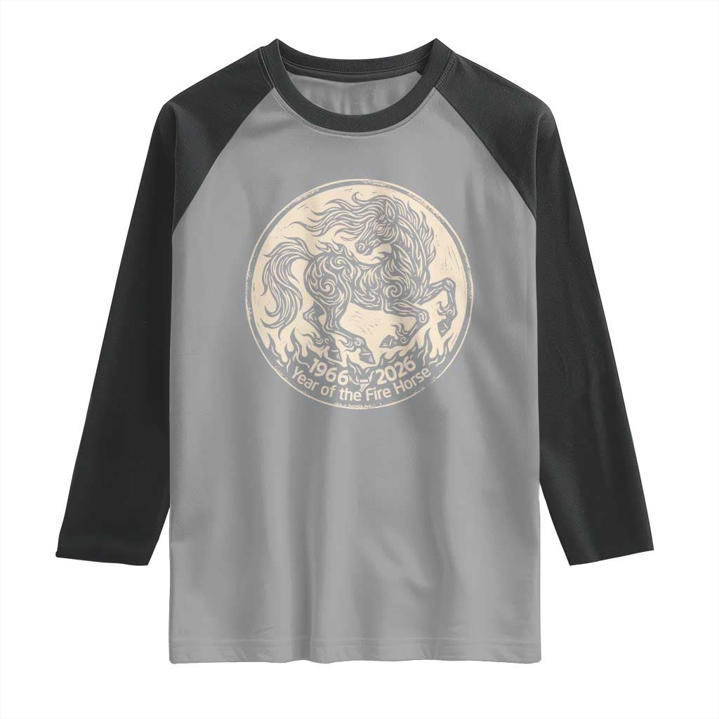 Year of the Fire Horse 1966 2026 Graphic Raglan Shirt 60 Years Chinese Zodiac Horse Vintage Style TS02 Sport Gray Black Print Your Wear