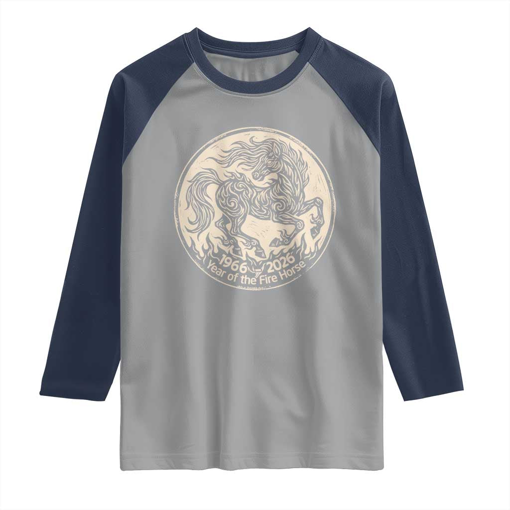 Year of the Fire Horse 1966 2026 Graphic Raglan Shirt 60 Years Chinese Zodiac Horse Vintage Style TS02 Sport Gray Navy Print Your Wear