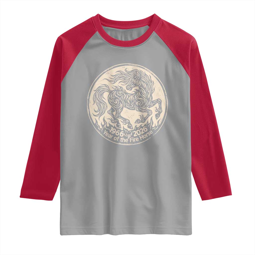 Year of the Fire Horse 1966 2026 Graphic Raglan Shirt 60 Years Chinese Zodiac Horse Vintage Style TS02 Sport Gray Red Print Your Wear