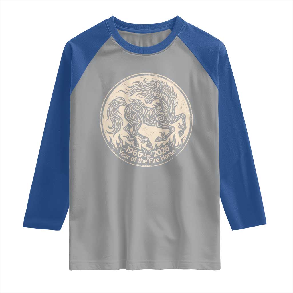 Year of the Fire Horse 1966 2026 Graphic Raglan Shirt 60 Years Chinese Zodiac Horse Vintage Style TS02 Sport Gray Royal Print Your Wear