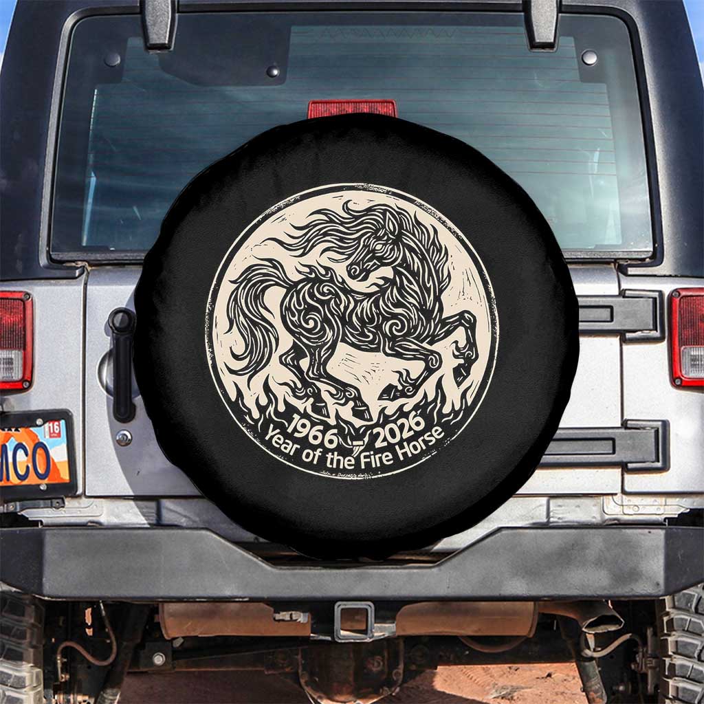 Year of the Fire Horse 1966 2026 Graphic Spare Tire Cover 60 Years Chinese Zodiac Horse Vintage Style TS02 No hole Black Print Your Wear