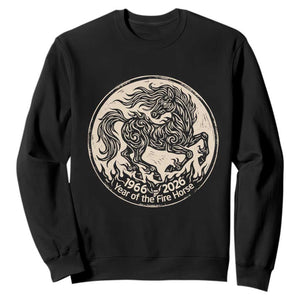 Year of the Fire Horse 1966 2026 Graphic Sweatshirt 60 Years Chinese Zodiac Horse Vintage Style TS02 Black Print Your Wear
