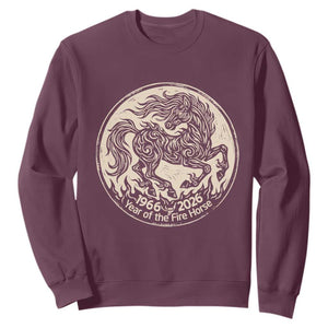 Year of the Fire Horse 1966 2026 Graphic Sweatshirt 60 Years Chinese Zodiac Horse Vintage Style TS02 Maroon Print Your Wear
