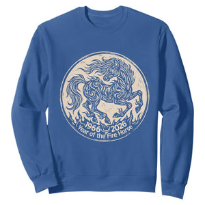 Year of the Fire Horse 1966 2026 Graphic Sweatshirt 60 Years Chinese Zodiac Horse Vintage Style TS02 Royal Blue Print Your Wear