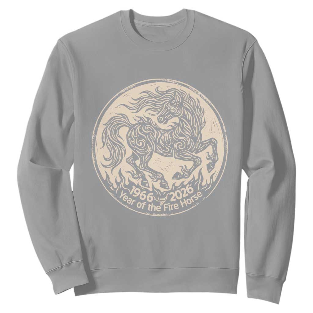 Year of the Fire Horse 1966 2026 Graphic Sweatshirt 60 Years Chinese Zodiac Horse Vintage Style TS02 Sport Gray Print Your Wear