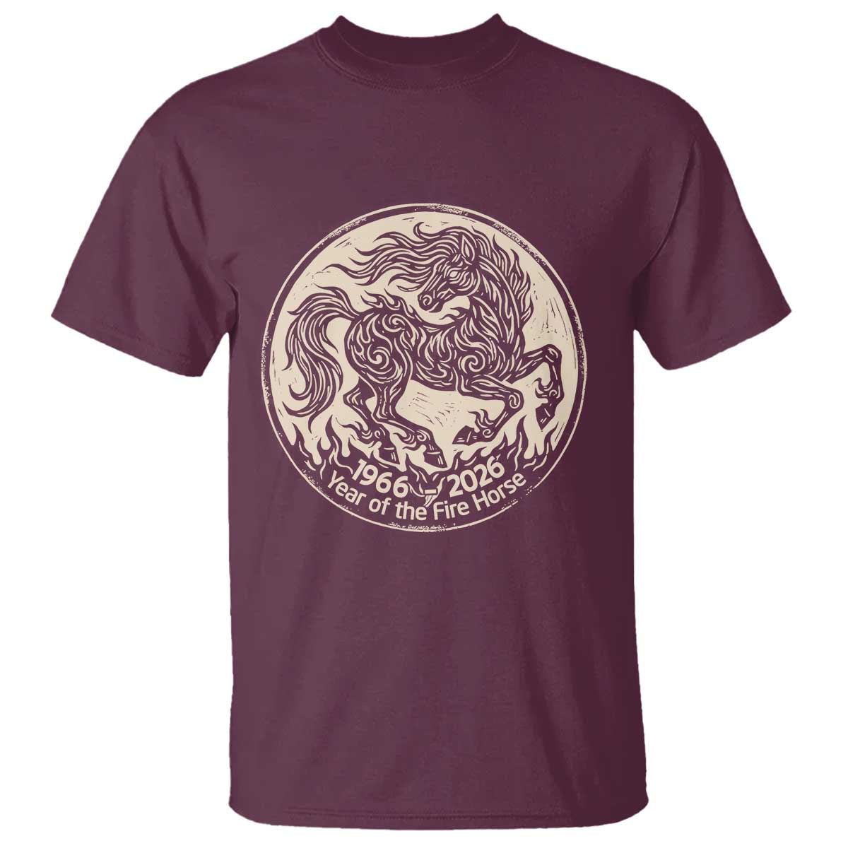 Year of the Fire Horse 1966 2026 Graphic T Shirt 60 Years Chinese Zodiac Horse Vintage Style TS02 Maroon Print Your Wear