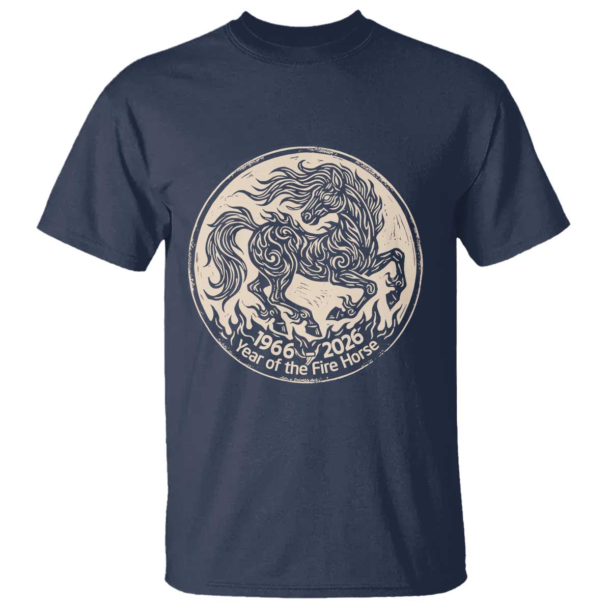 Year of the Fire Horse 1966 2026 Graphic T Shirt 60 Years Chinese Zodiac Horse Vintage Style TS02 Navy Print Your Wear