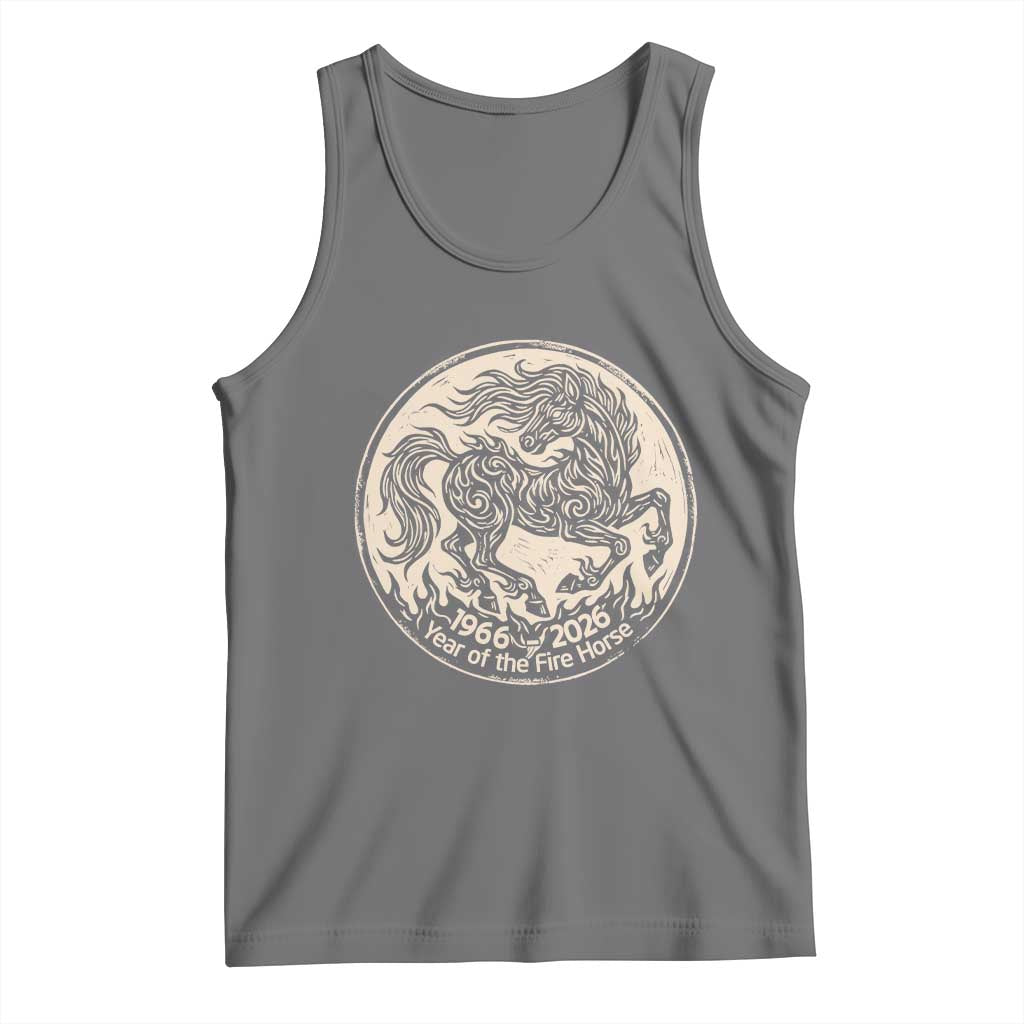 Year of the Fire Horse 1966 2026 Graphic Tank Top 60 Years Chinese Zodiac Horse Vintage Style TS02 Black Heather Print Your Wear