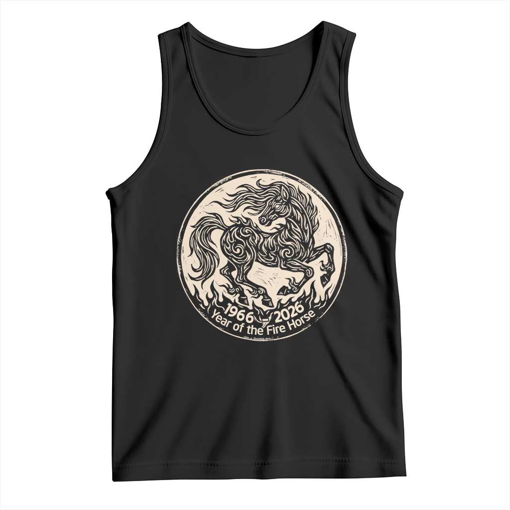 Year of the Fire Horse 1966 2026 Graphic Tank Top 60 Years Chinese Zodiac Horse Vintage Style TS02 Black Print Your Wear