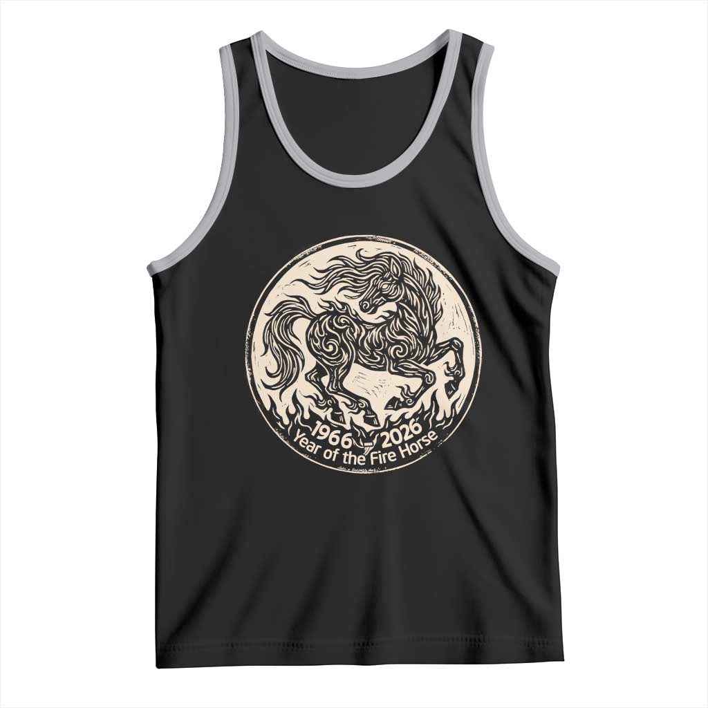 Year of the Fire Horse 1966 2026 Graphic Tank Top 60 Years Chinese Zodiac Horse Vintage Style TS02 Black Athletic Heather Print Your Wear