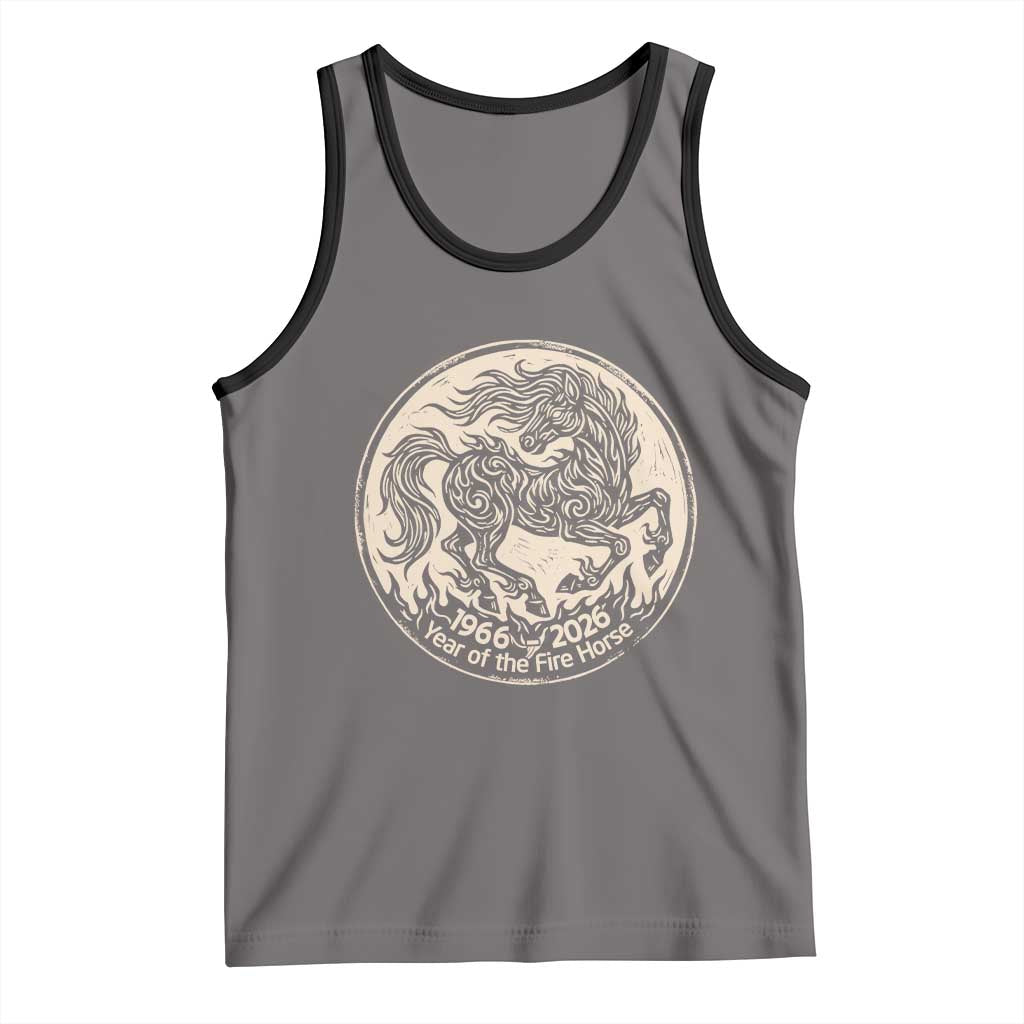 Year of the Fire Horse 1966 2026 Graphic Tank Top 60 Years Chinese Zodiac Horse Vintage Style TS02 Deep Heather Black Print Your Wear