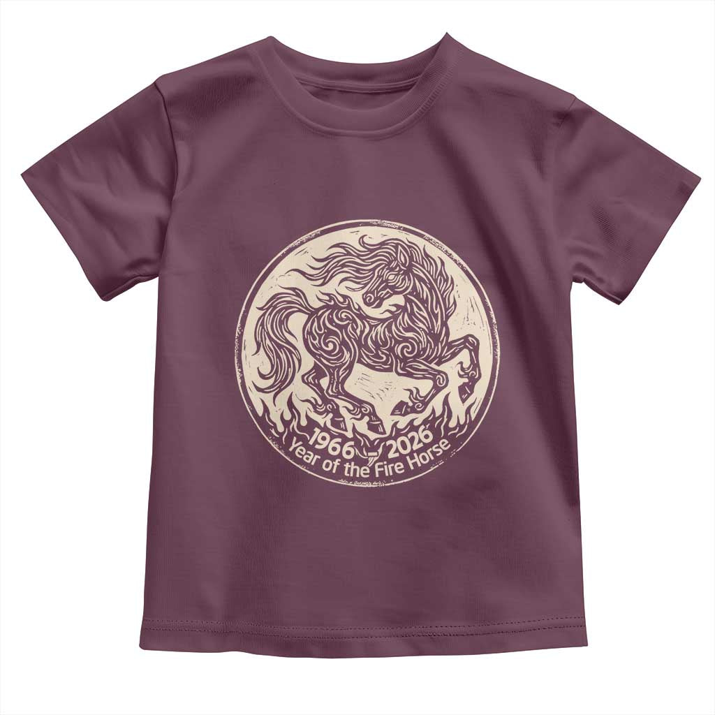 Year of the Fire Horse 1966 2026 Graphic Toddler T Shirt 60 Years Chinese Zodiac Horse Vintage Style TS02 Maroon Print Your Wear