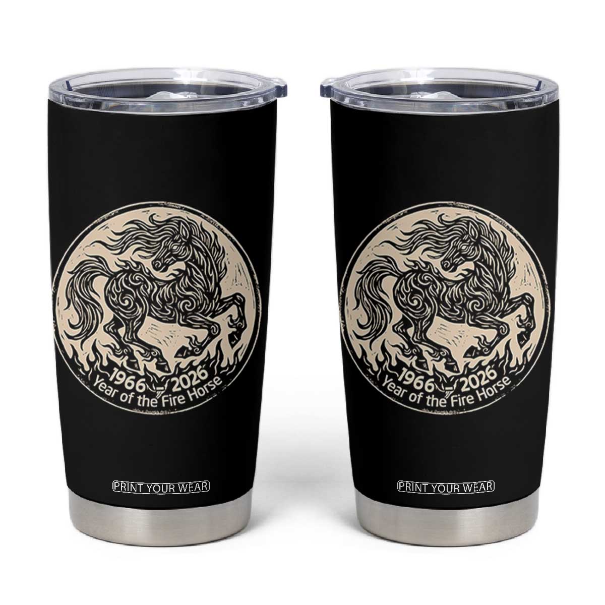 Year of the Fire Horse 1966 2026 Graphic Tumbler Cup 60 Years Chinese Zodiac Horse Vintage Style TS02 Black Print Your Wear