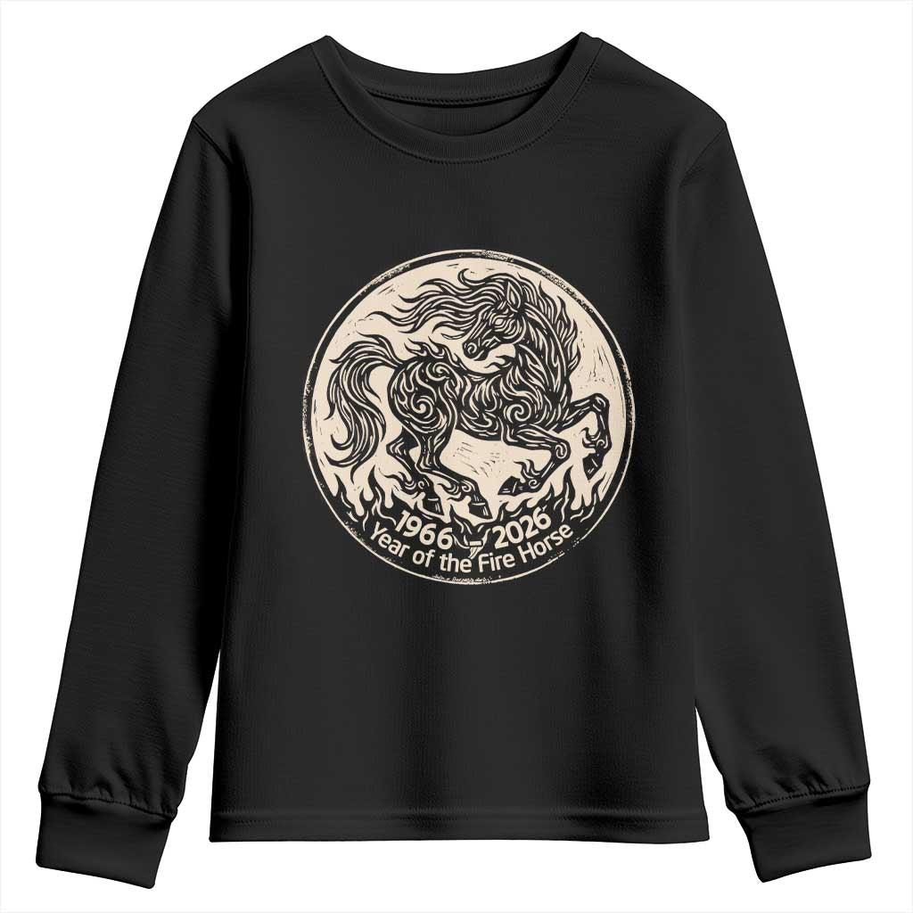 Year of the Fire Horse 1966 2026 Graphic Youth Sweatshirt 60 Years Chinese Zodiac Horse Vintage Style TS02 Black Print Your Wear