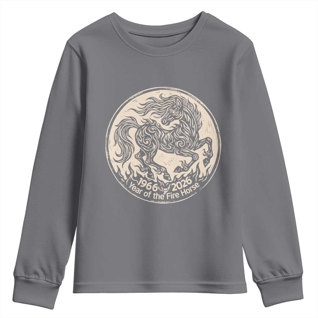Year of the Fire Horse 1966 2026 Graphic Youth Sweatshirt 60 Years Chinese Zodiac Horse Vintage Style TS02 Charcoal Print Your Wear