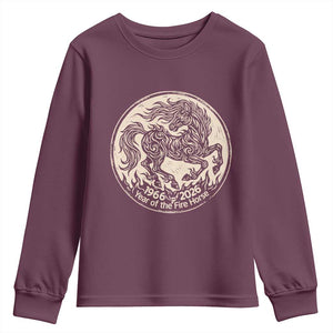 Year of the Fire Horse 1966 2026 Graphic Youth Sweatshirt 60 Years Chinese Zodiac Horse Vintage Style TS02 Maroon Print Your Wear