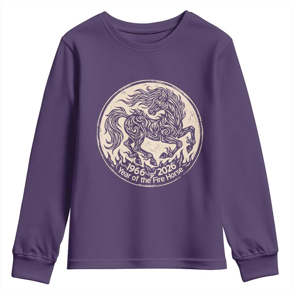Year of the Fire Horse 1966 2026 Graphic Youth Sweatshirt 60 Years Chinese Zodiac Horse Vintage Style TS02 Purple Print Your Wear