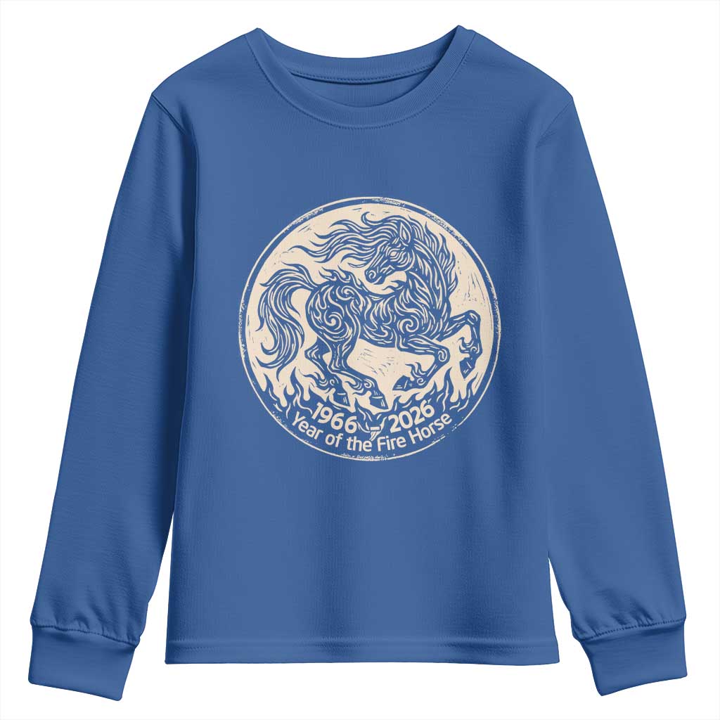 Year of the Fire Horse 1966 2026 Graphic Youth Sweatshirt 60 Years Chinese Zodiac Horse Vintage Style TS02 Royal Blue Print Your Wear