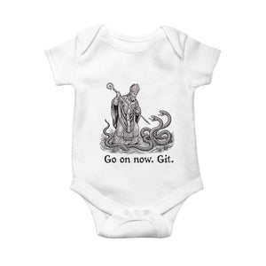 Go On Now Git Funny Saint Patrick Banishing Snakes Baby Onesie Irish History Humor St Patricks Day TS02 White Print Your Wear