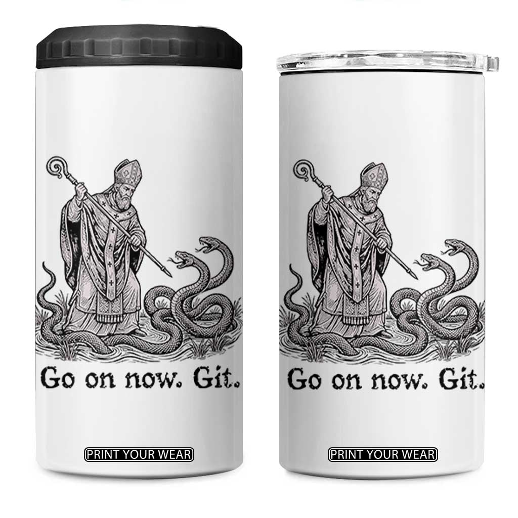 Go On Now Git Funny Saint Patrick Banishing Snakes 4 in 1 Can Cooler Tumbler Irish History Humor St Patricks Day TS02 One Size: 16 oz White Print Your Wear