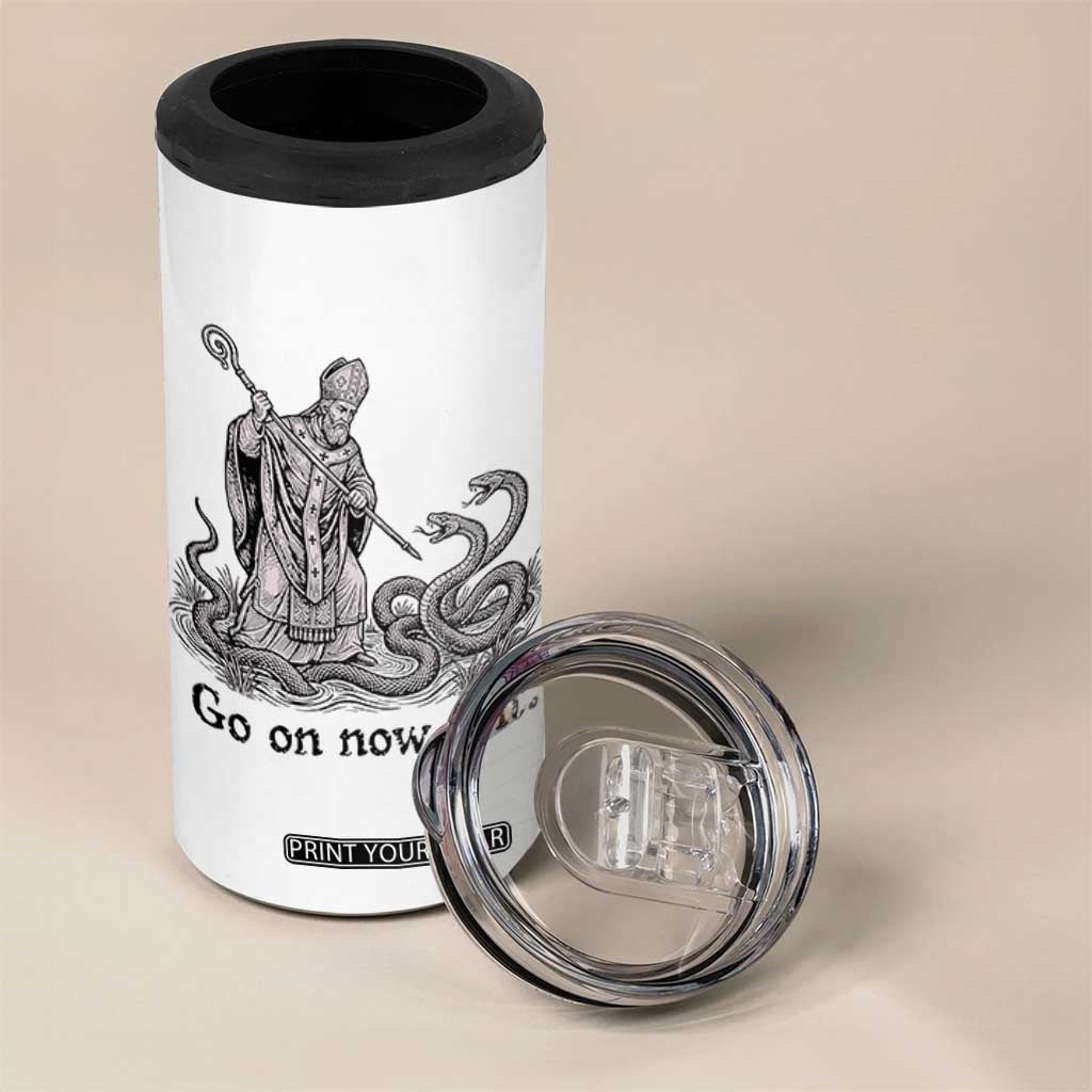 Go On Now Git Funny Saint Patrick Banishing Snakes 4 in 1 Can Cooler Tumbler Irish History Humor St Patricks Day TS02 Print Your Wear