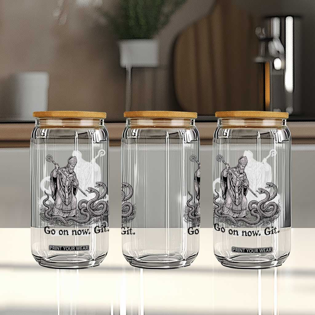 Go On Now Git Funny Saint Patrick Banishing Snakes Glass Can Irish History Humor St Patricks Day TS02 Print Your Wear