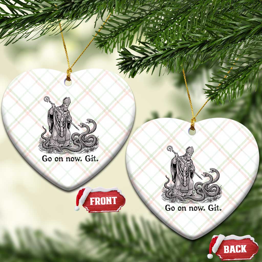 Go On Now Git Funny Saint Patrick Banishing Snakes Ceramic Ornament Irish History Humor St Patricks Day TS02 Print Your Wear