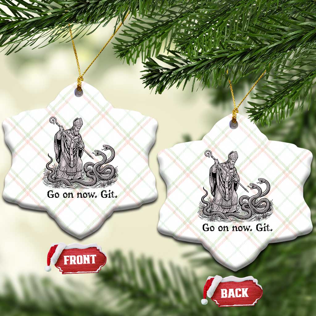 Go On Now Git Funny Saint Patrick Banishing Snakes Ceramic Ornament Irish History Humor St Patricks Day TS02 Print Your Wear