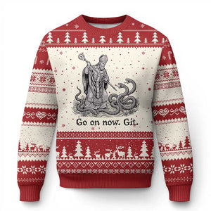 Go On Now Git Funny Saint Patrick Banishing Snakes Ugly Christmas Sweater Irish History Humor St Patricks Day TS02 Beige Red Print Your Wear