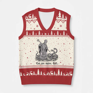 Go On Now Git Funny Saint Patrick Banishing Snakes V-Neck Knit Sweater Vest Irish History Humor St Patricks Day TS02 Beige Red Print Your Wear