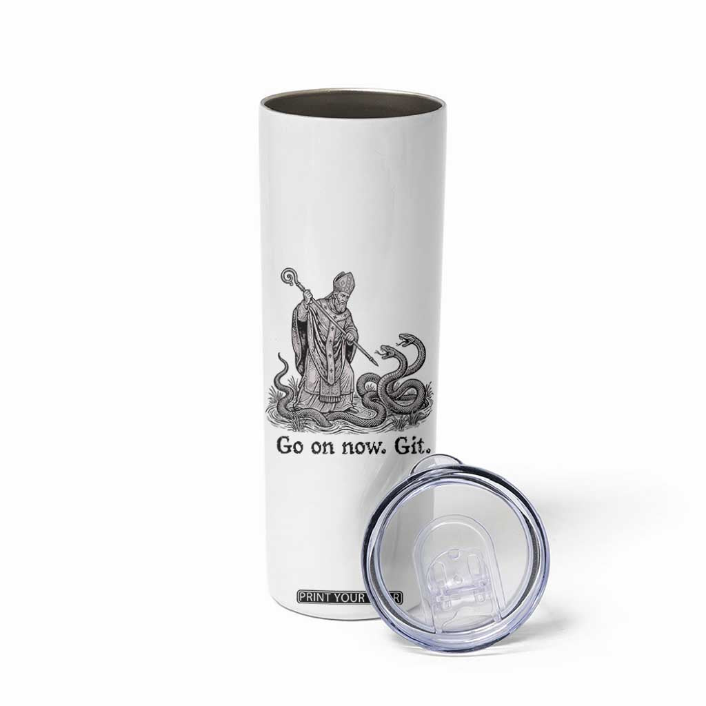 Go On Now Git Funny Saint Patrick Banishing Snakes Skinny Tumbler Irish History Humor St Patricks Day TS02 Print Your Wear