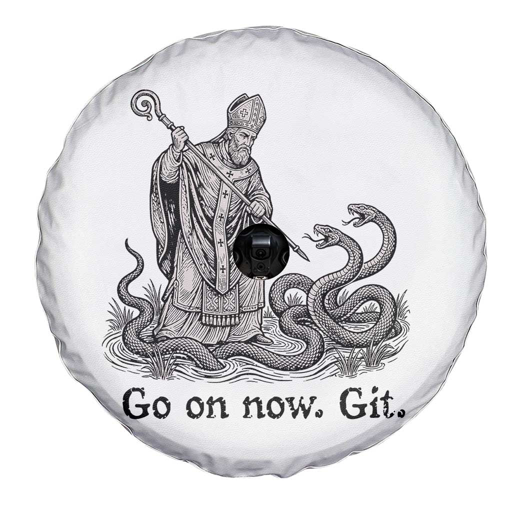 Go On Now Git Funny Saint Patrick Banishing Snakes Spare Tire Cover Irish History Humor St Patricks Day TS02 Print Your Wear