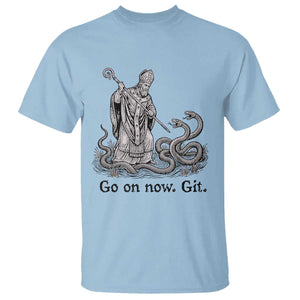 Go On Now Git Funny Saint Patrick Banishing Snakes T Shirt - Irish History Humor St Patricks Day TS02 Light Blue Print Your Wear