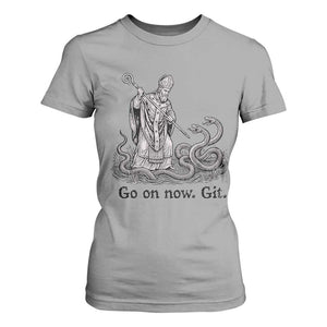 Go On Now Git Funny Saint Patrick Banishing Snakes T Shirt For Women Irish History Humor St Patricks Day TS02 Sport Gray Print Your Wear